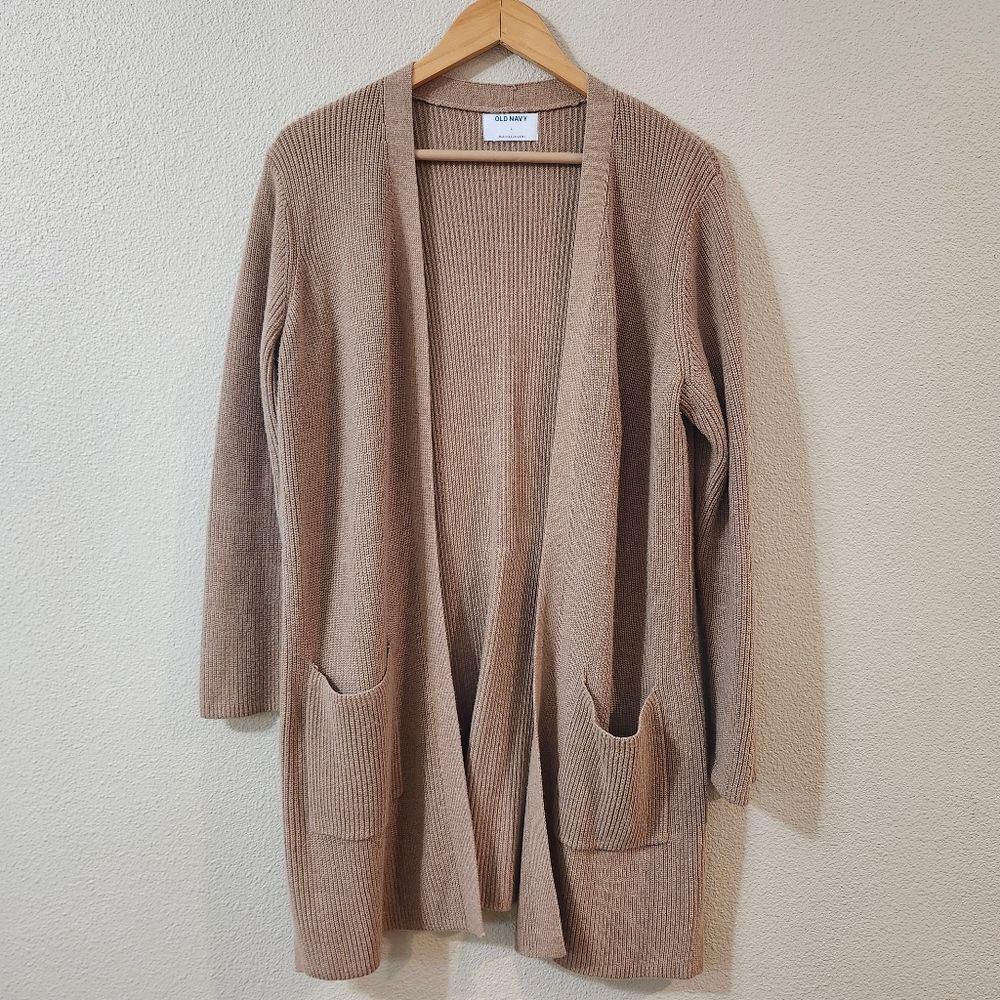 Open Front Longline Ribbed Cozy Cotton Blend Cardigan Sweater Large - Picture 3 of 13